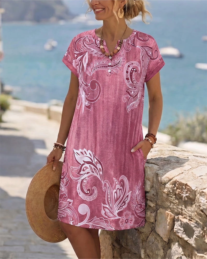 Robe Col V Demi Patte Imprimé