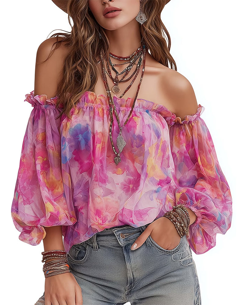 Blouse Off-Épaule Ombre Décontractée