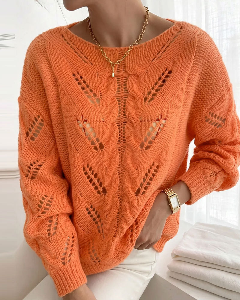 Pullover Col Rond Épaule Tombante Découpe Unie Tricoté