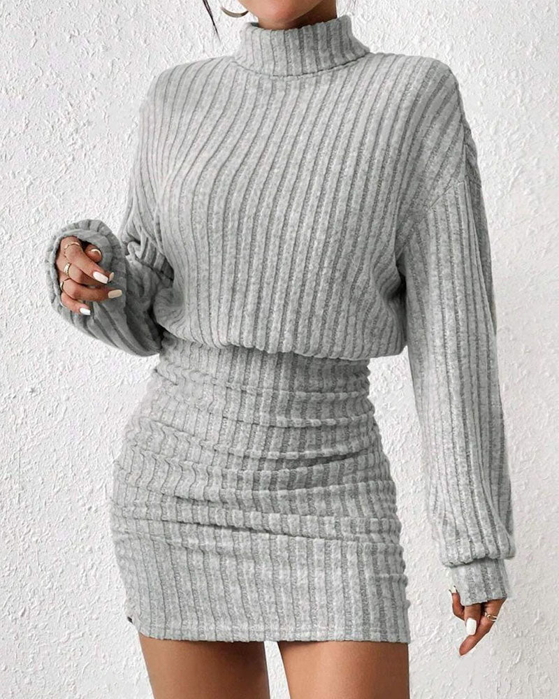 Robe Bodycon À Col Roulé Côtelée