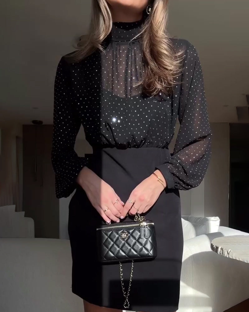 Robe Élégante À Col Haut Et Patchwork