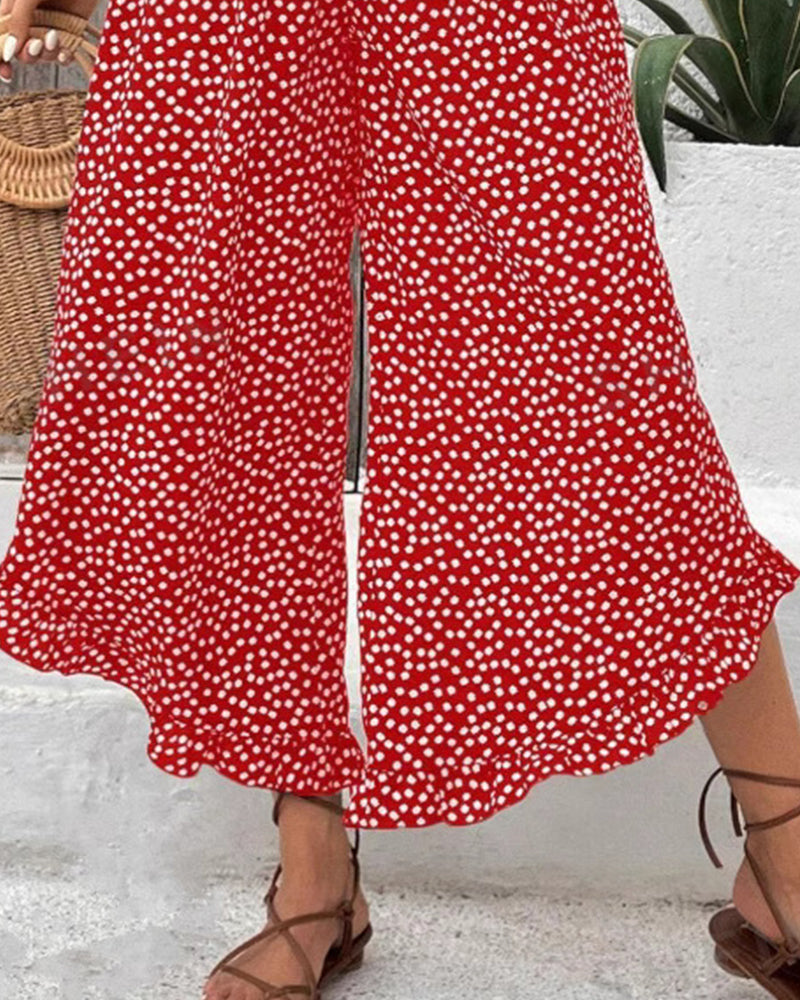 Pantalon Pois Amples Taille Haute Large