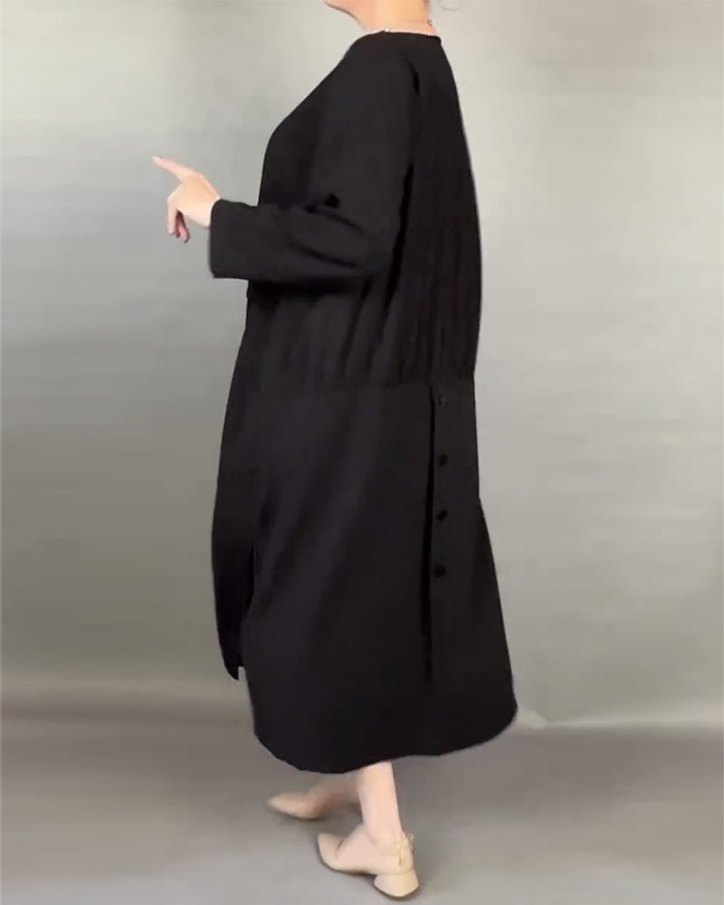 Robe Ample Grande Taille Unie Avec Boutons