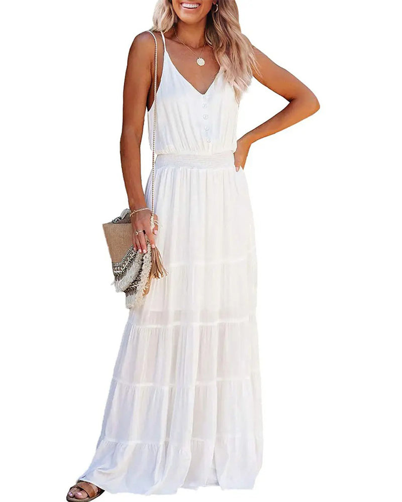 Robe À Volants Gâteau Bretelle Spaghetti Maxi