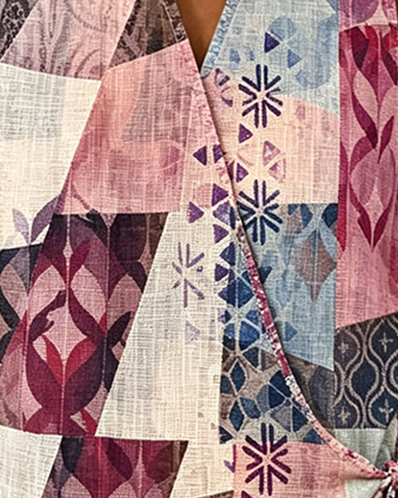 Blouse Décontractée Imprimée À Lacets