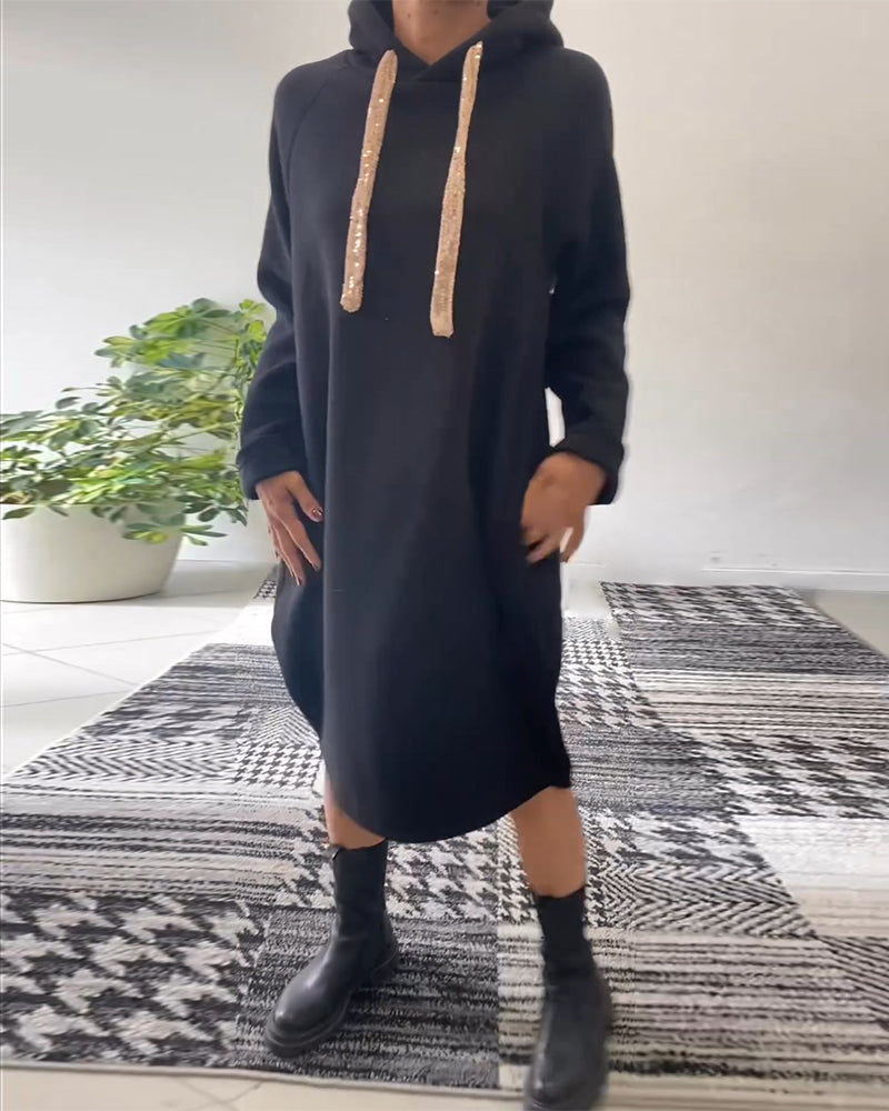 Robe à capuche décontractée de couleur unie
