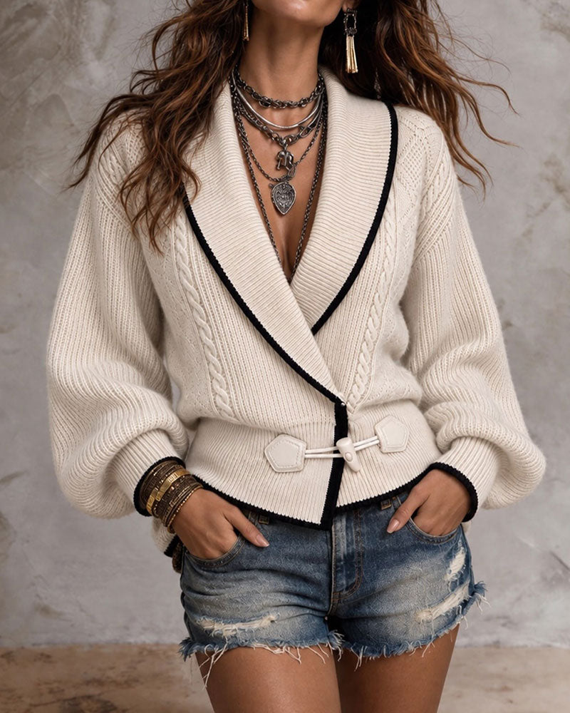Cardigan Revers Contraste Pull