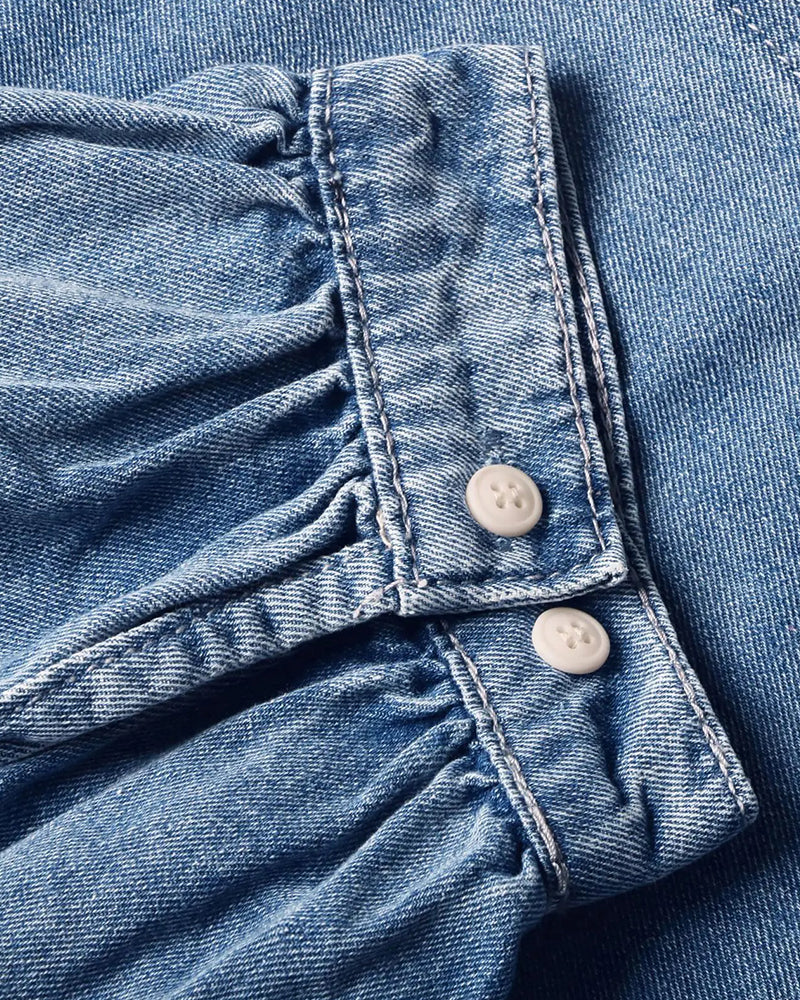 Chemise Bouton Pression Denim Manche Lanterne Lâche