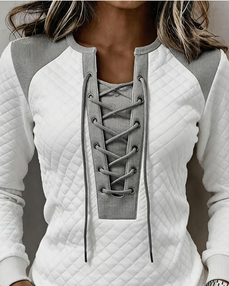 Sweat Lacet Ajusté Bloc De Couleur