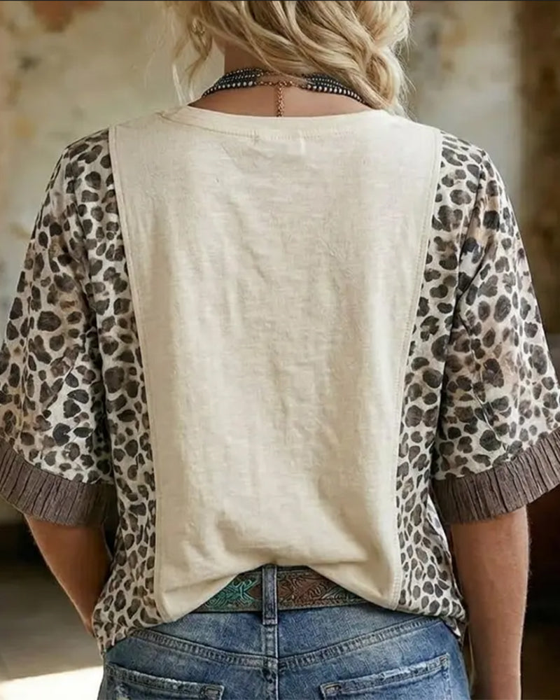 T-Shirt Léopard Patchwork Dentelle