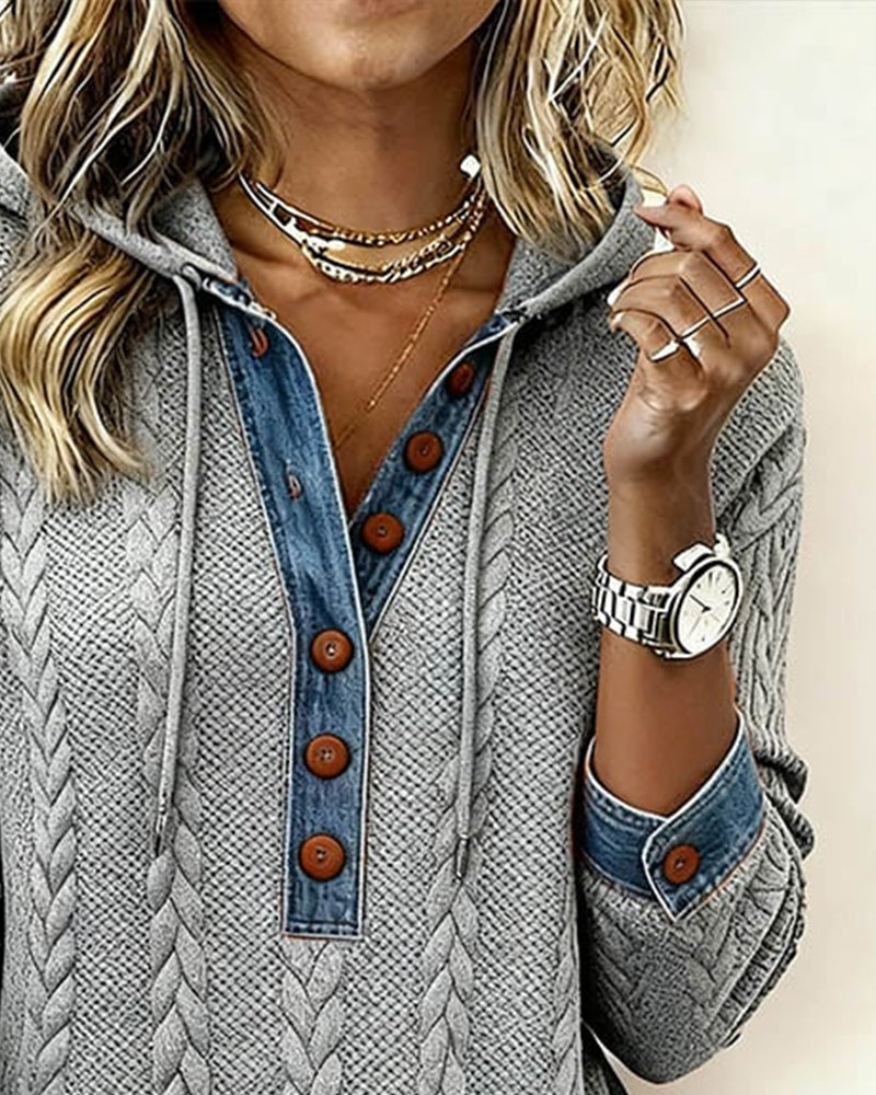 Sweat à capuche à coupe de couleur et boutons