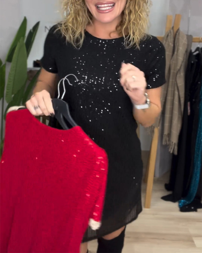 Robe élégante col rond à paillettes