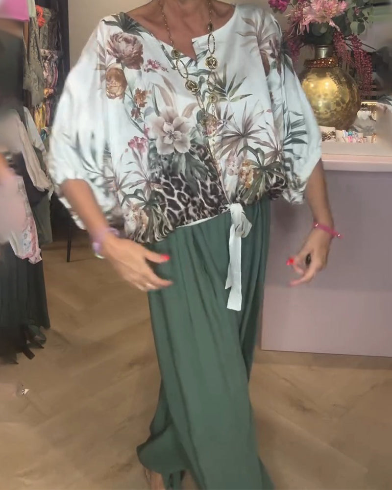 Blouse Manche Chauve-Souris Imprimé Lâche