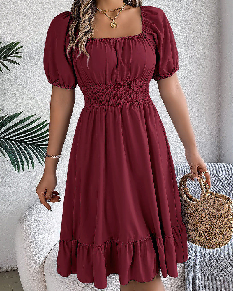 Robe Col Carré Taille Cintrée Volant Ligne A