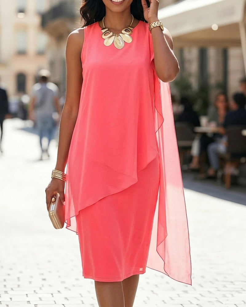 Robe Unie Col Rond Sans Manches Flottante