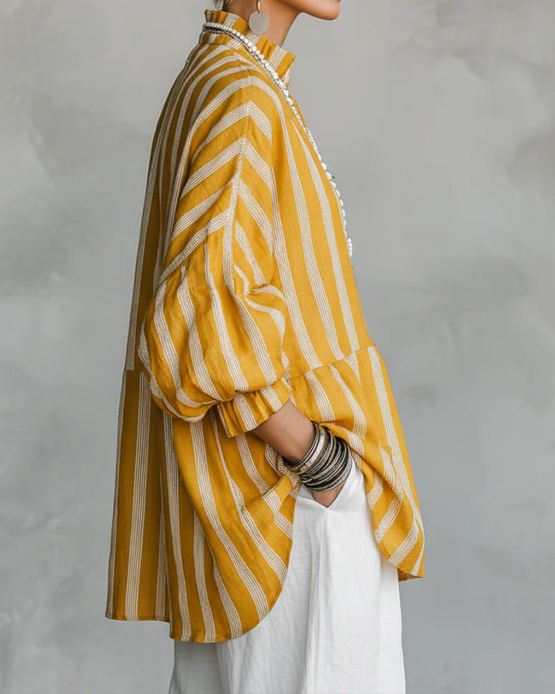 Chemise Col Montant Manche Lanterne Rayé