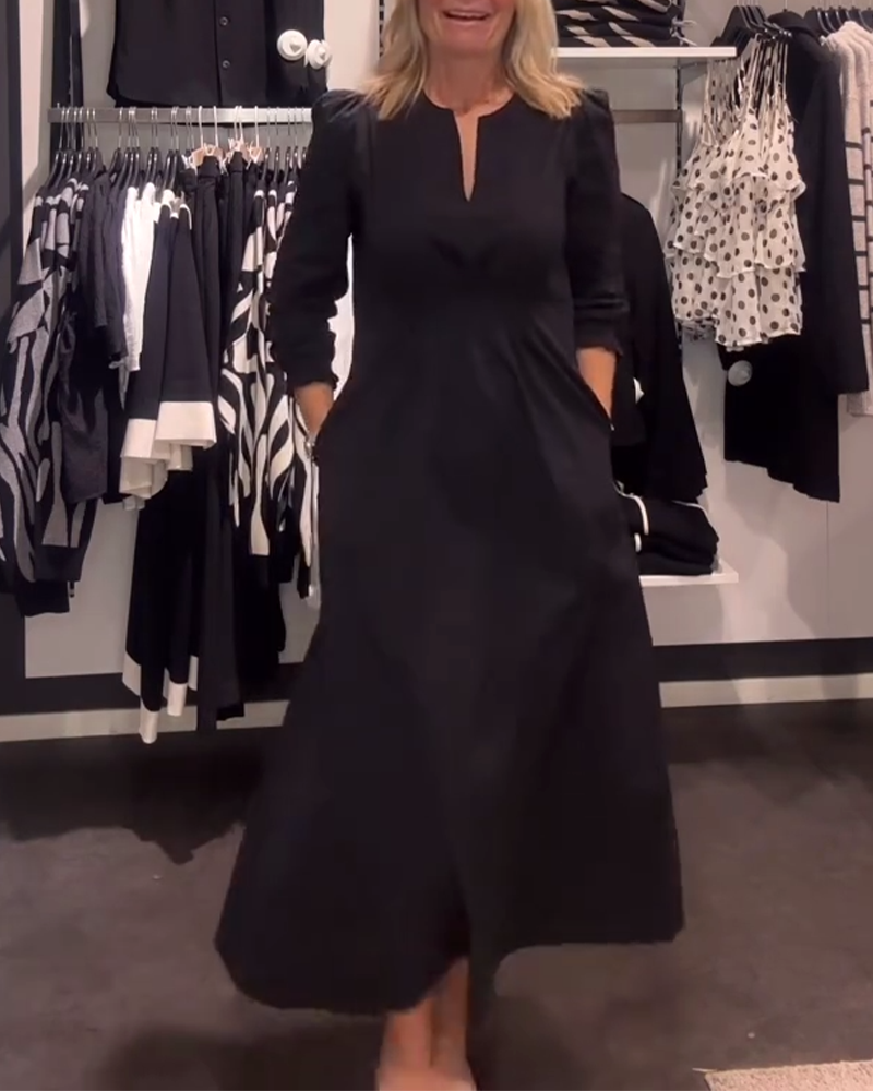 Robe Trapèze À Manches Bouffantes Et Taille Marquée