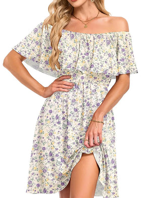 Robe Florale Épaules Dénudées Midi