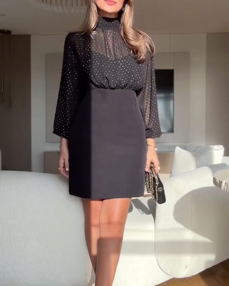 Robe Élégante À Col Haut Et Patchwork