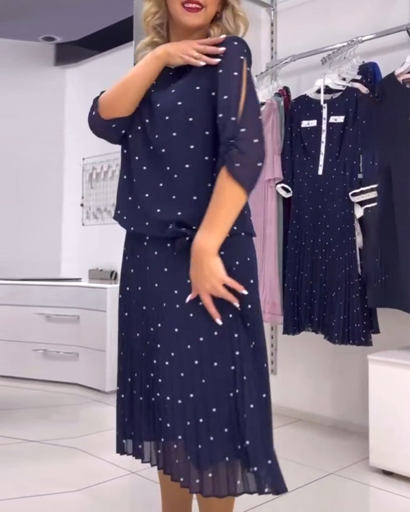 Robe décontractée à pois et col rond