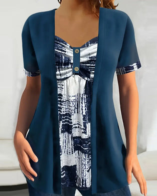 Blouse Imprimée Faux Deux Pièces Irrégulière