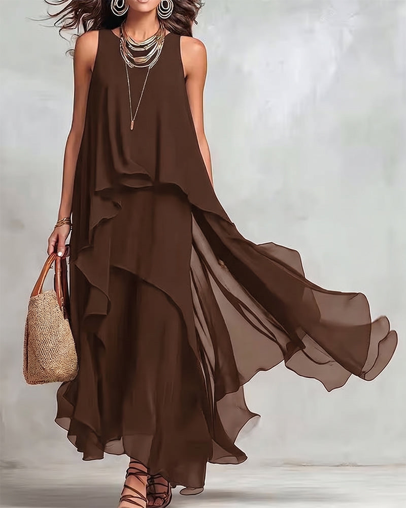 Robe Col Rond Sans Manches Irrégulière