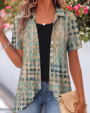 Blouse Vintage Polka Dot Revers Manche Courte