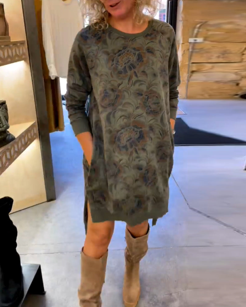 Robe coupe ample avec imprimé et col rond