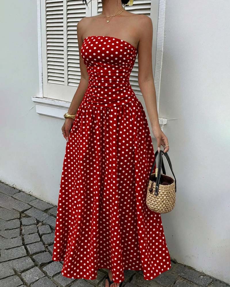 Robe Bandeau À Pois Ligne A Longue