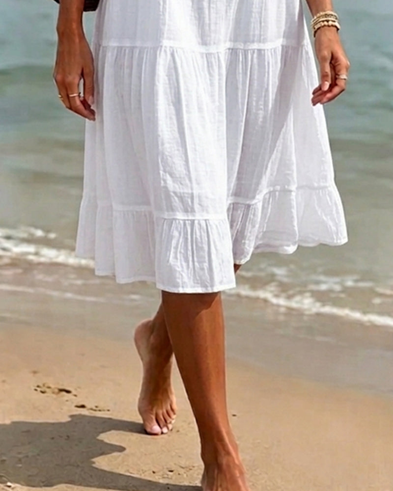 Robe Manche Volantée Dentelle Patchwork