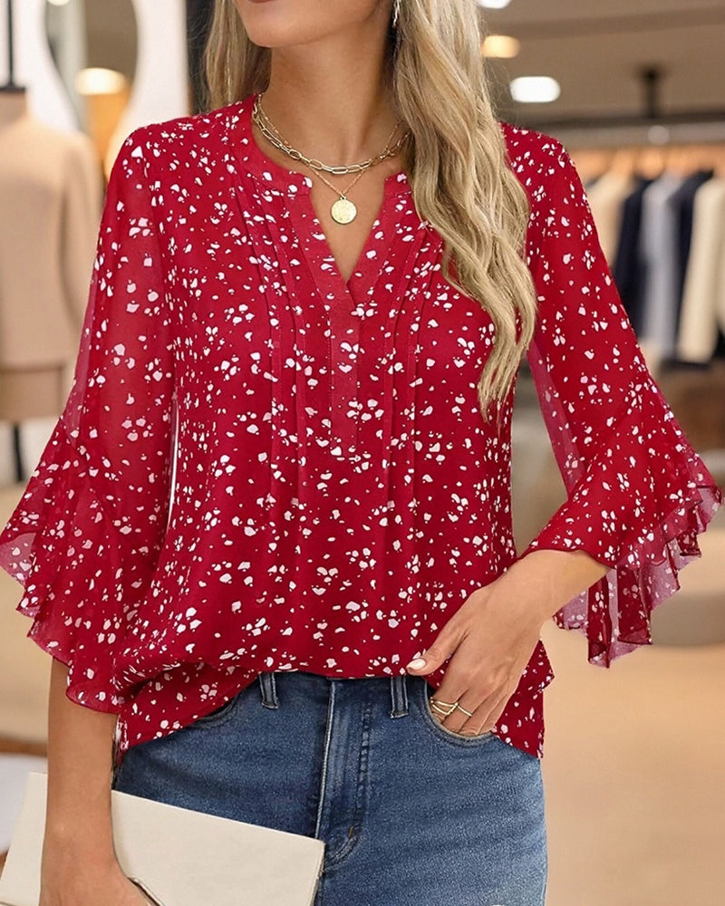 Blouse À Imprimé Pois Avec Volants