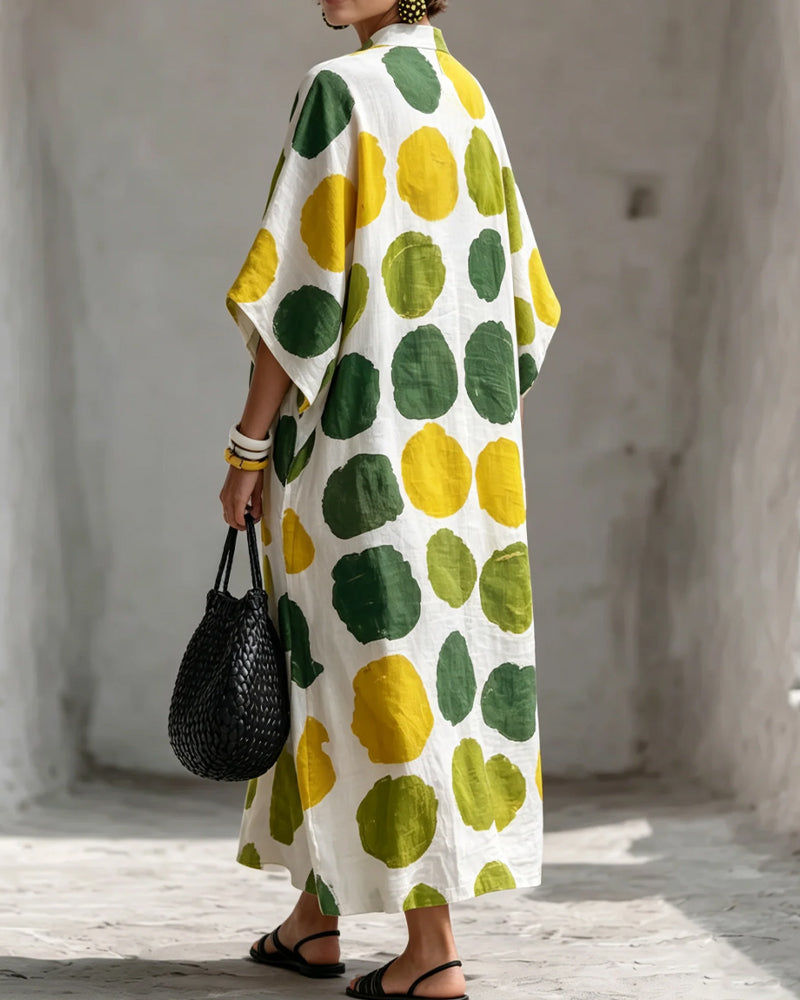 Robe Petit Col En V Coloré À Pois Lâche