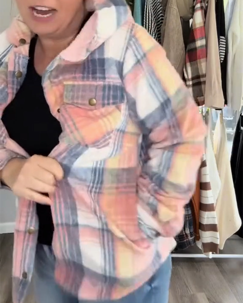 Manteau En Laine À Capuche À Carreaux