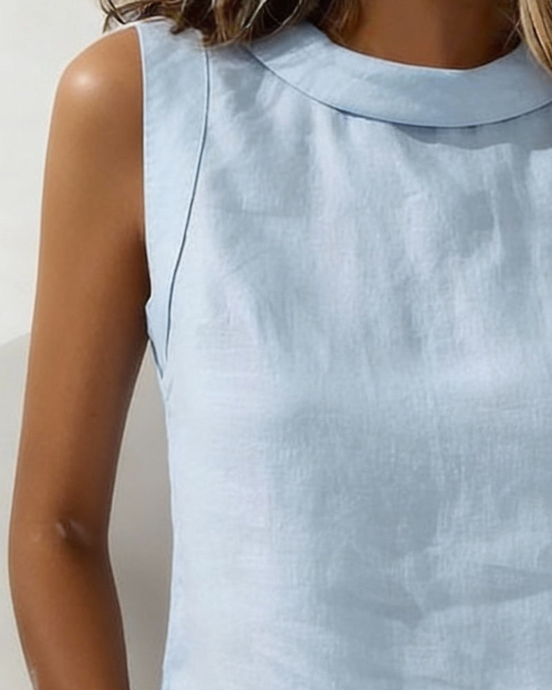 Chemisier Sans Col Sans Manches Élégant