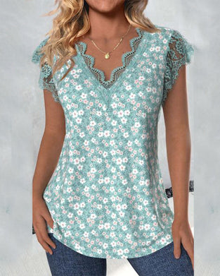 Blouse avec col en dentelle et imprimé
