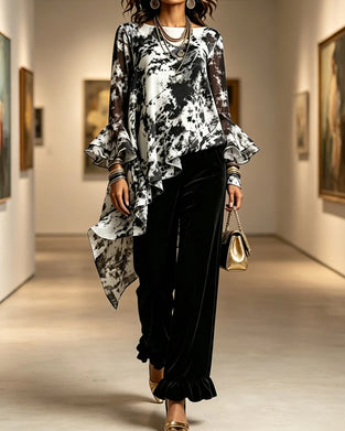 Blouse Encre Tie-Dye Volant