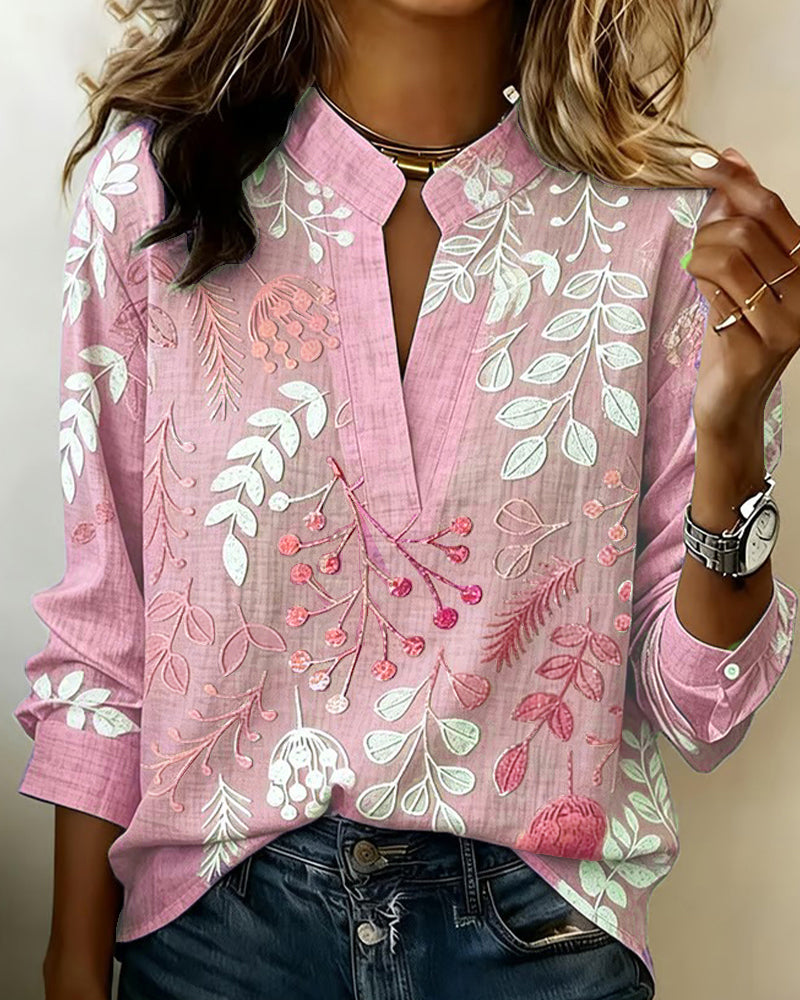 Blouse À Motif Floral Et Col Montant