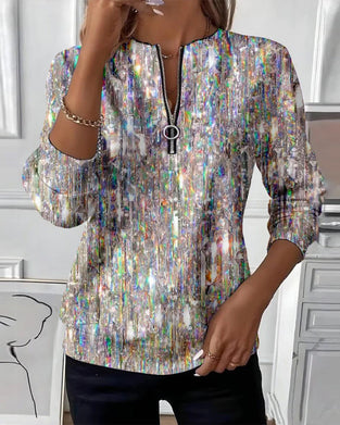 Sweat Imprimé Manches Longues À Demi-Fermeture