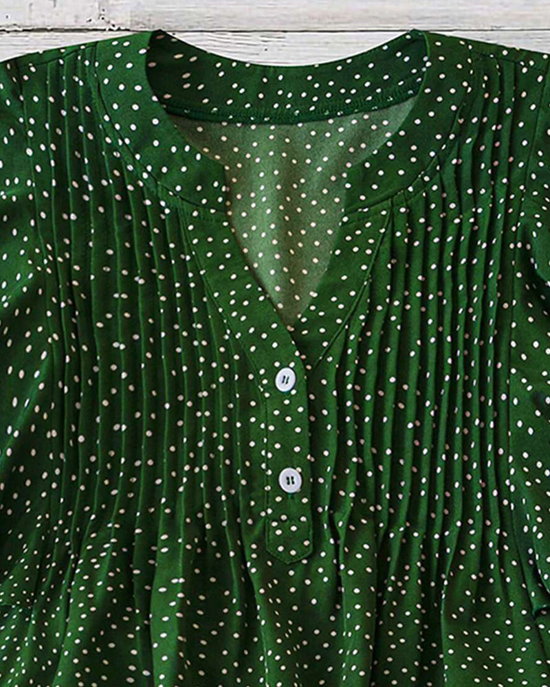 Blouse Manches Volants Col V Pois