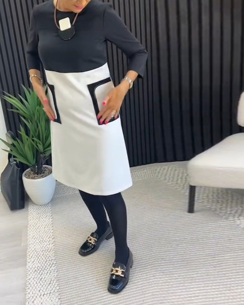 Robe décontractée à col ras du cou et poche contrastée