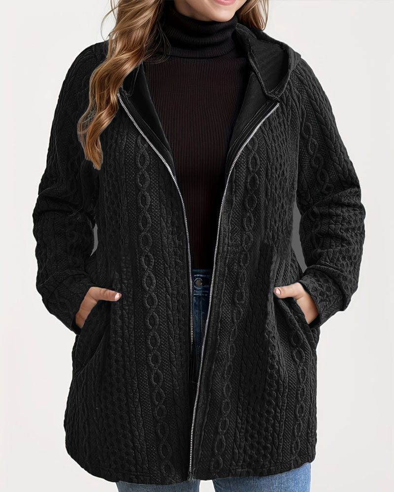 Manteau Uni Ondulé À Capuche