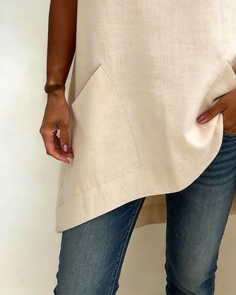 Blouse Col Rond Irrégulier Poche