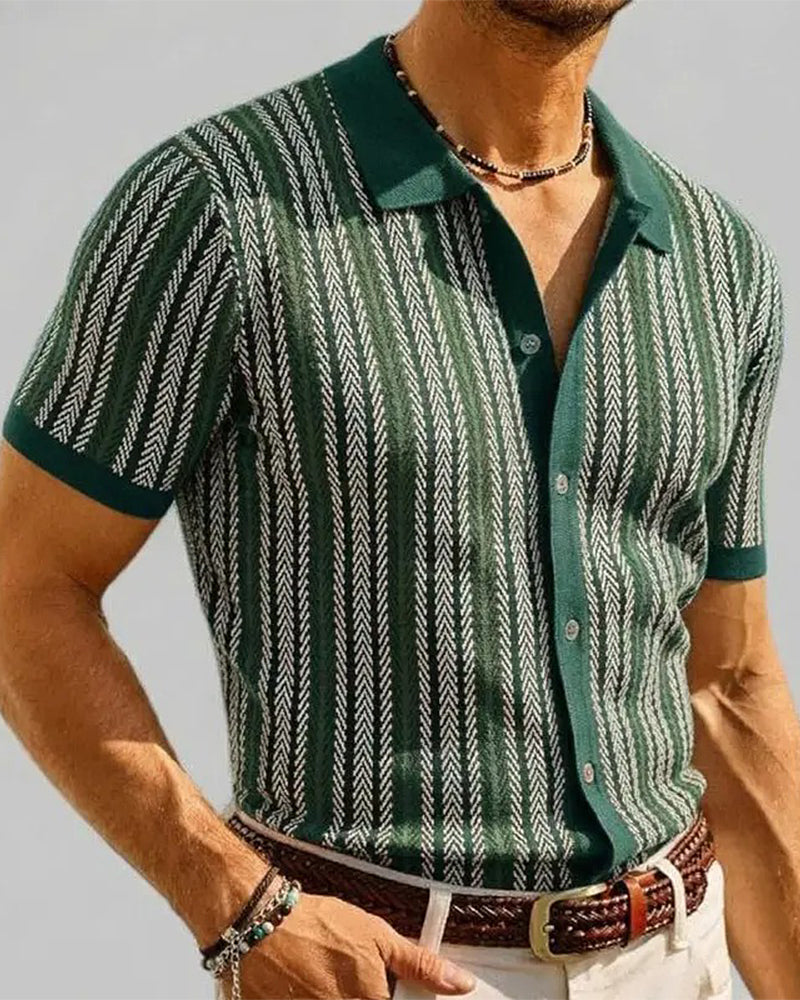 T-Shirt Revers Homme Manches Courtes Bouton