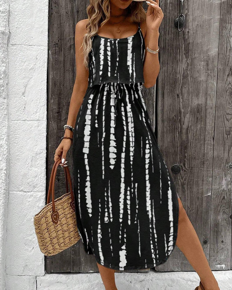 Robe Motif Irrégulier Fente Camisole