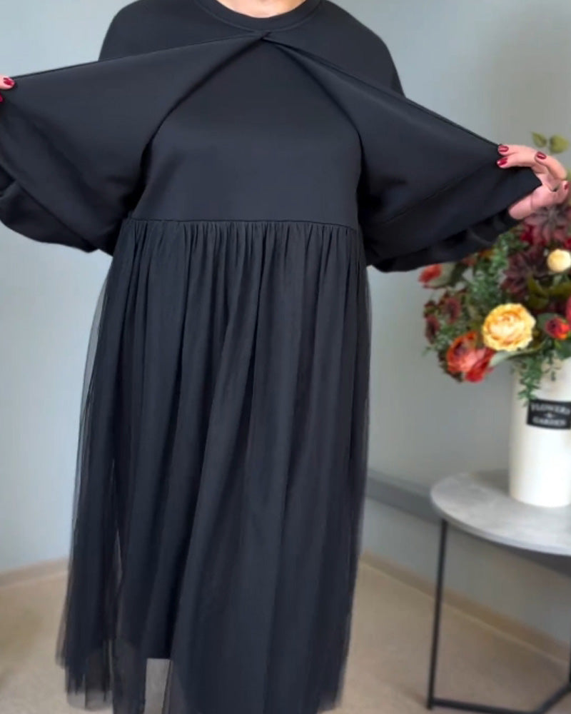Robe élégante de couleur unie avec coutures en maille irrégulière