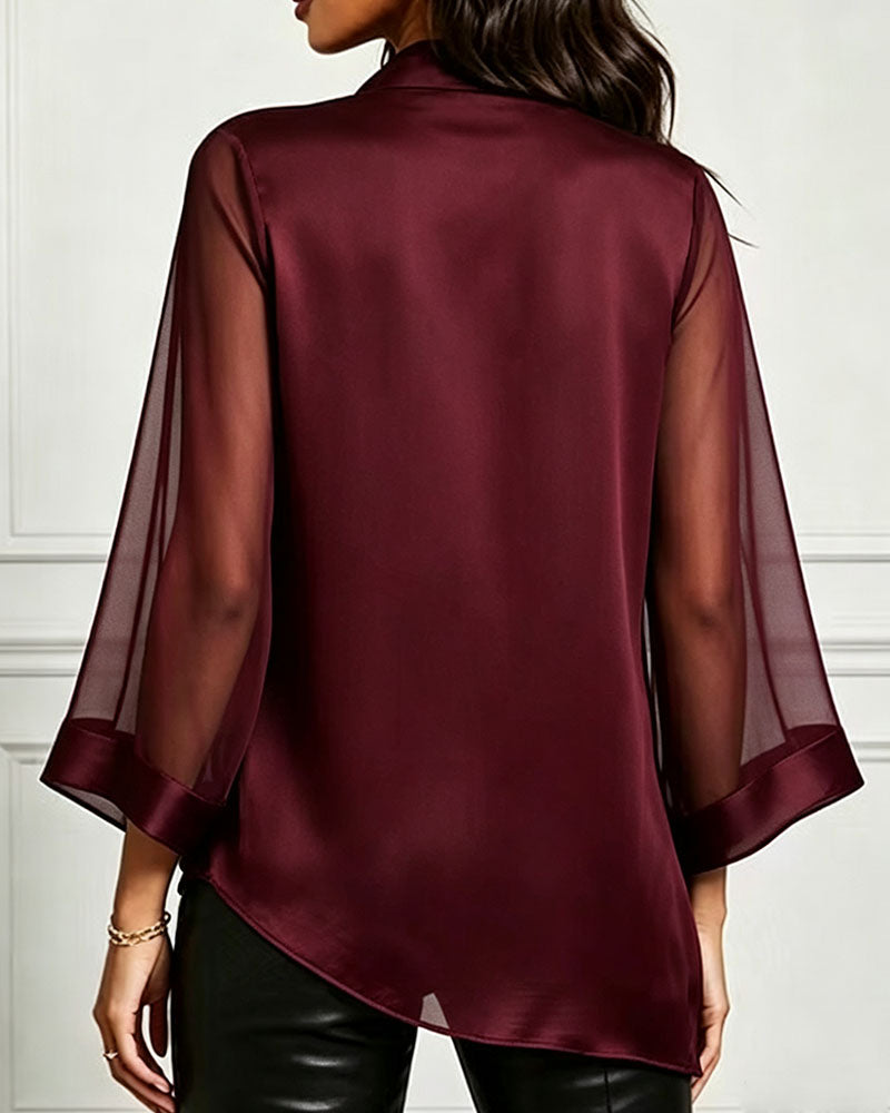 Blouse Col Cowl Irrégulier Uni Sheer
