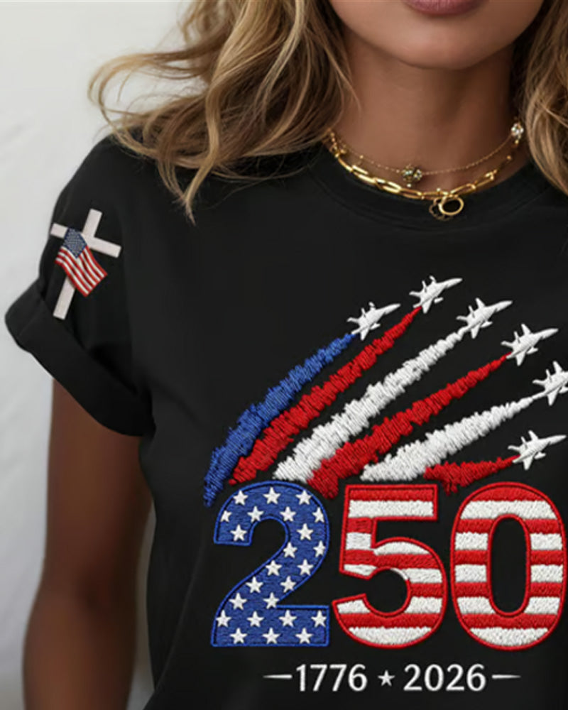 T-Shirt Drapeau Avion Imprimé Manche Courte
