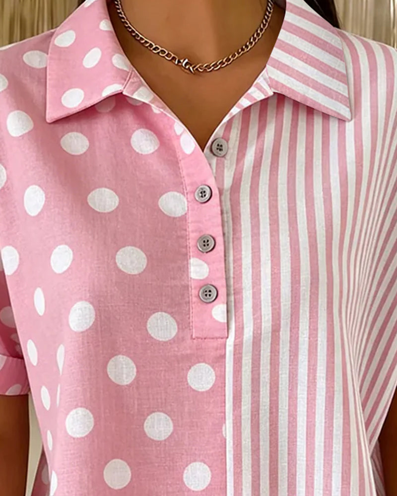 Blouse Revers À Pois Rayure