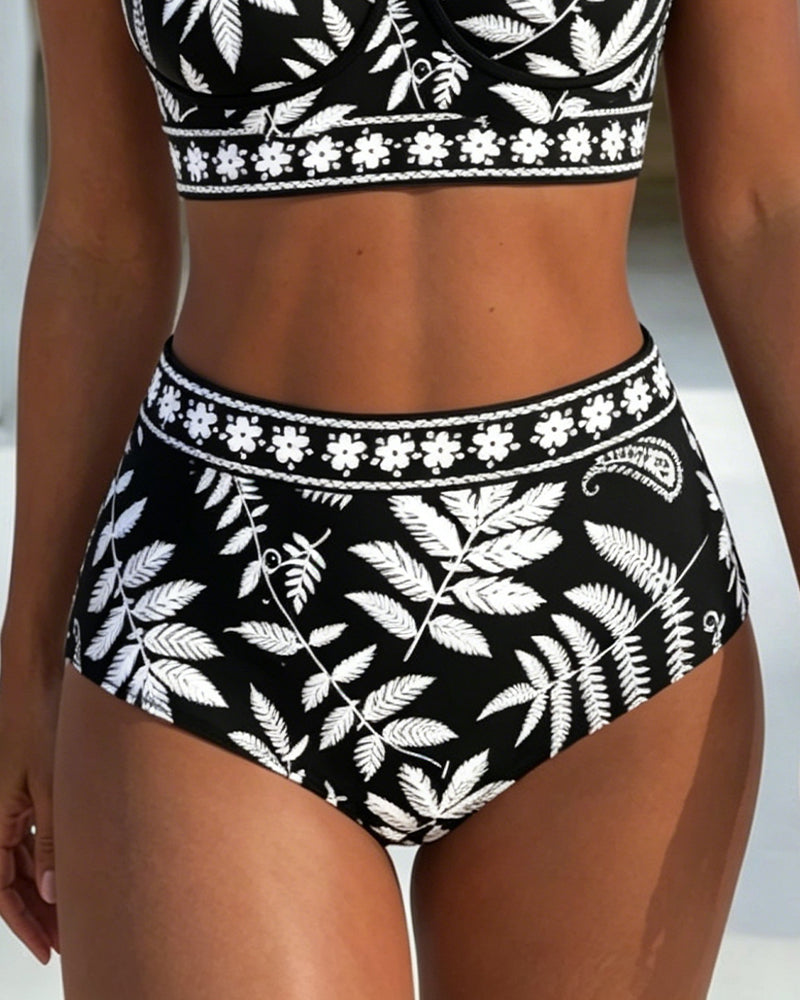 Bikini Imprimé Botanique Taille Haute