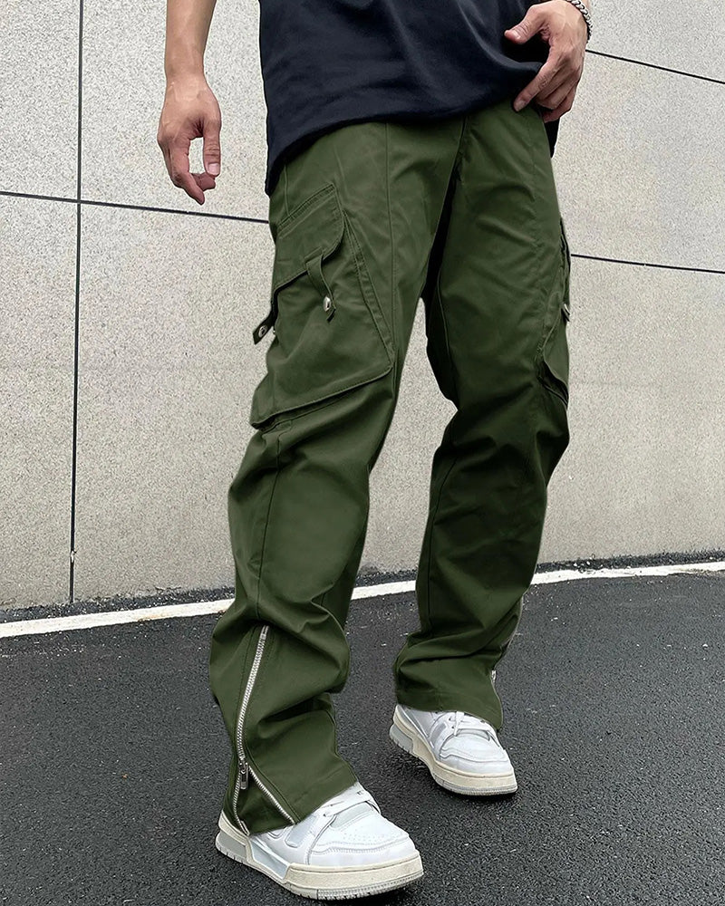 Pantalon Unie Poche Fermeture Éclair Décontracté Homme